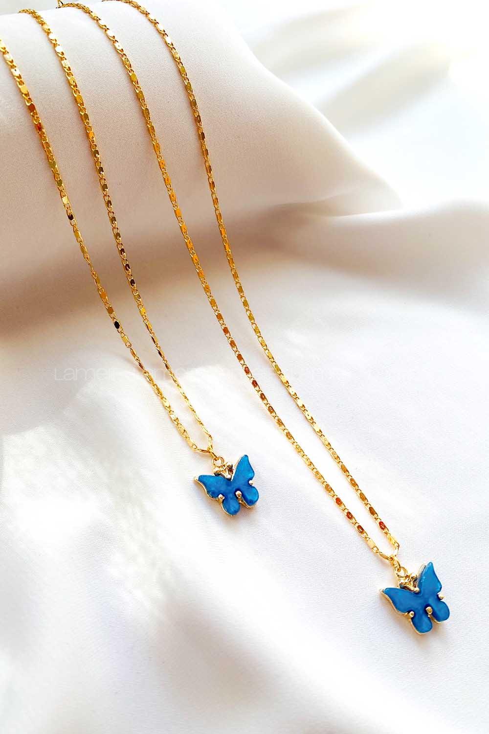 Modalamelif Lacivert Simsiz Kelebek Kolye