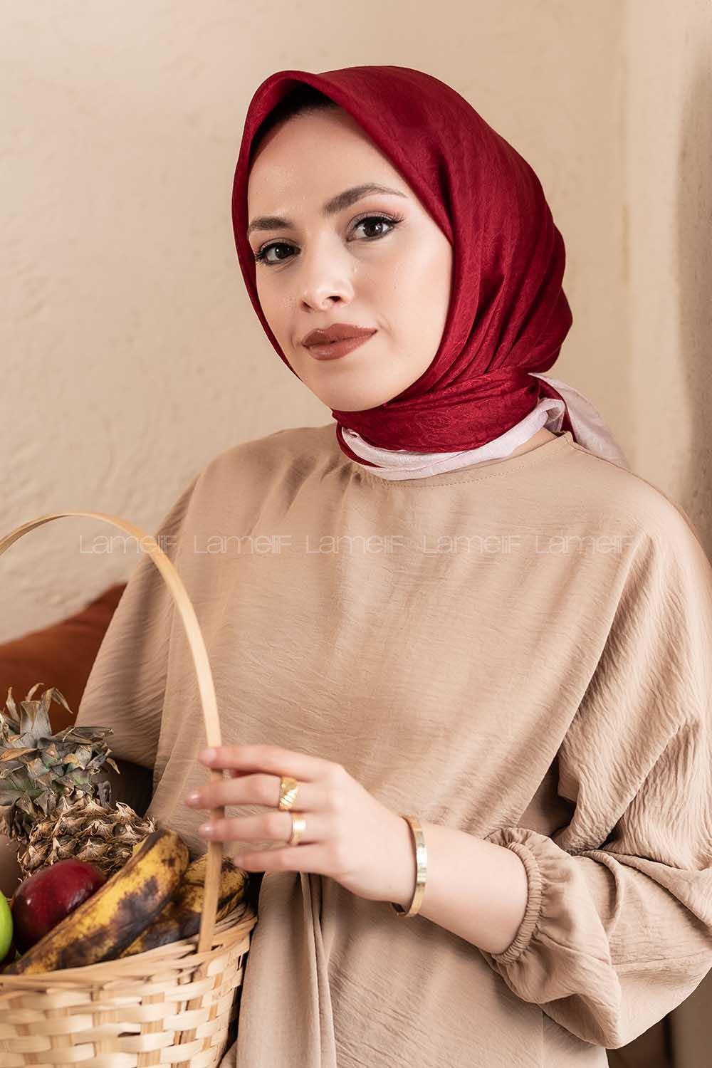 Modalamelif Monoğram Eşarp Bordo-Pudra