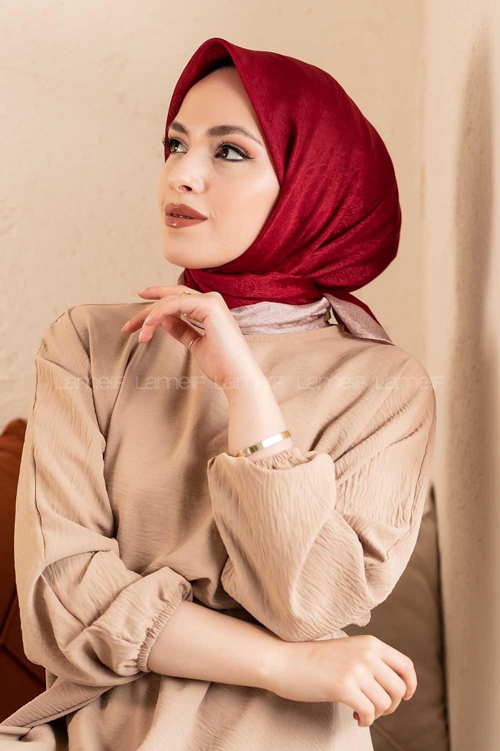 Modalamelif Monoğram Eşarp Bordo-Vizon