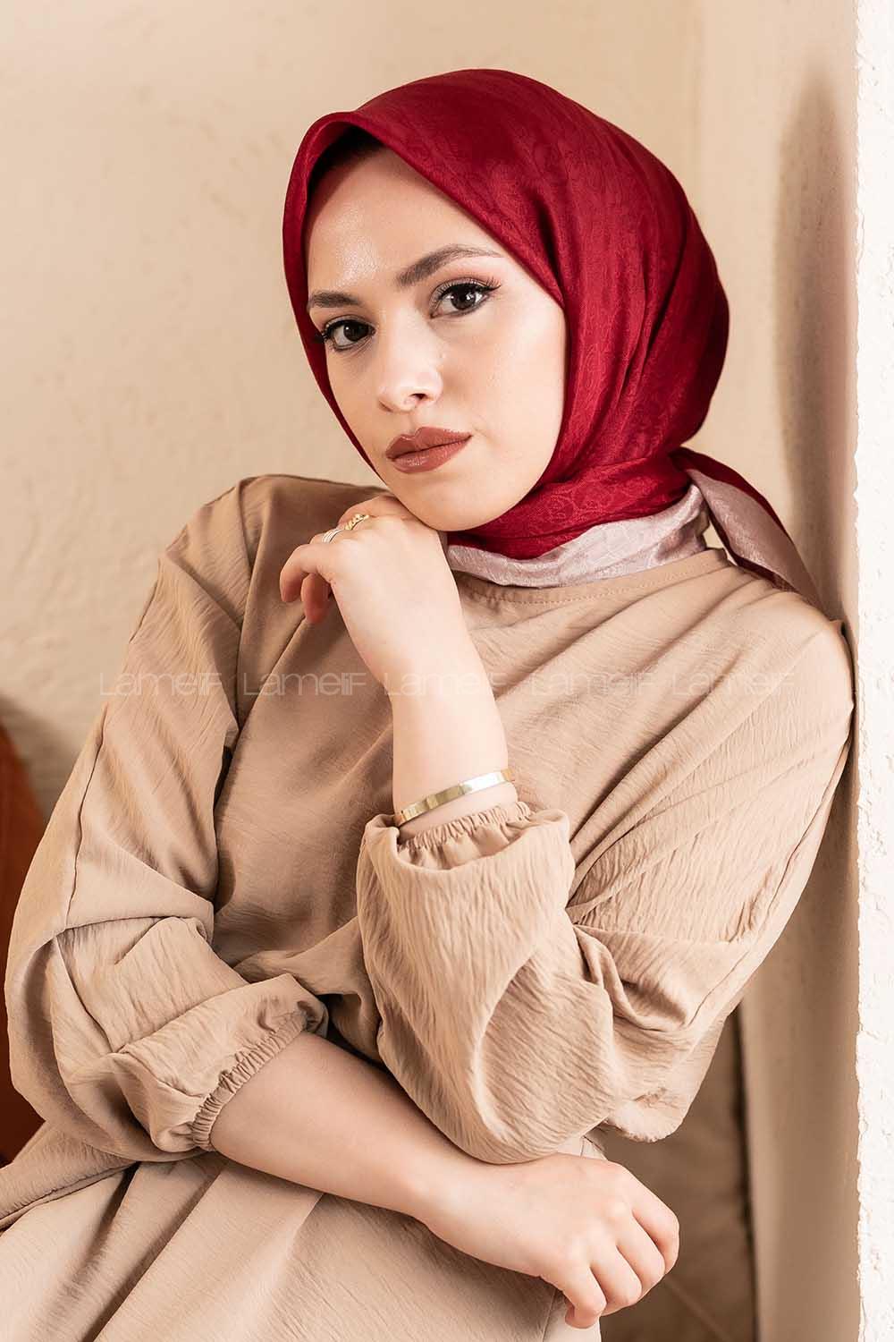 Modalamelif Monoğram Eşarp Bordo-Vizon