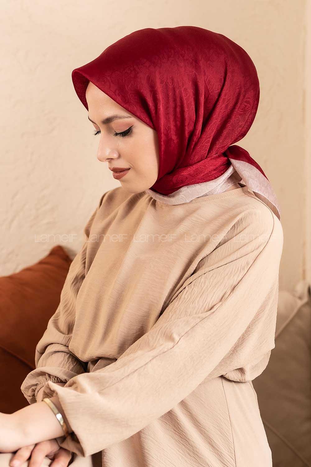 Modalamelif Monoğram Eşarp Bordo-Vizon