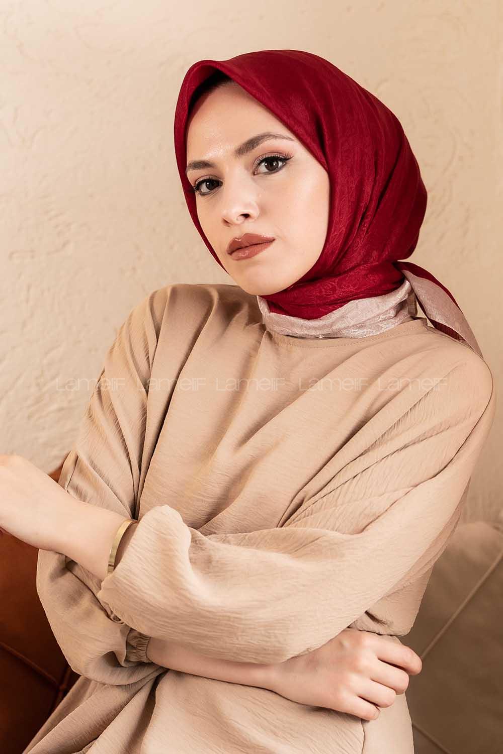 Modalamelif Monoğram Eşarp Bordo-Vizon