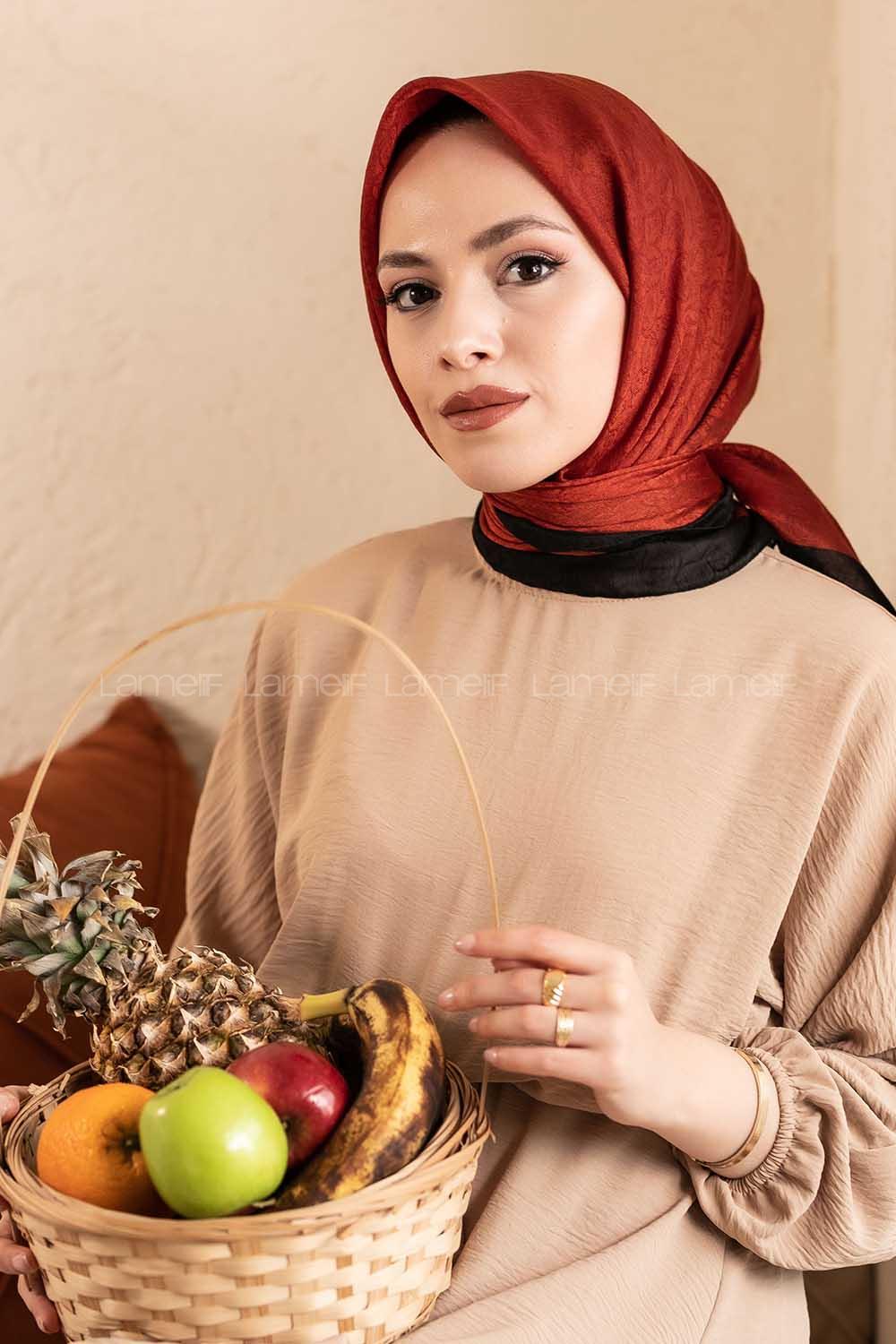 Modalamelif Monoğram Eşarp Kiremit-siyah