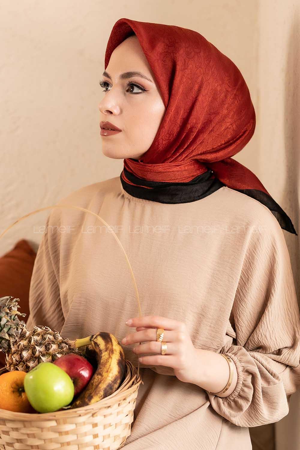 Modalamelif Monoğram Eşarp Kiremit-siyah