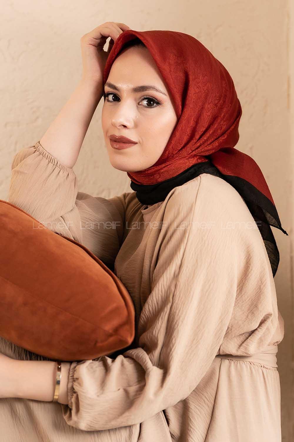 Modalamelif Monoğram Eşarp Kiremit-siyah