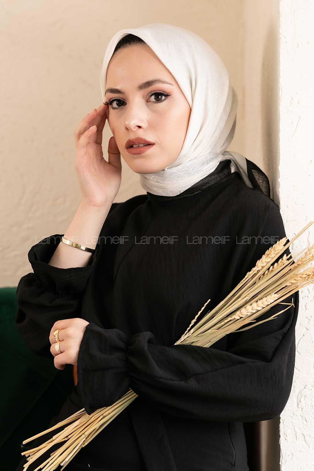 Modalamelif Monoğram Eşarp Krem-Siyah