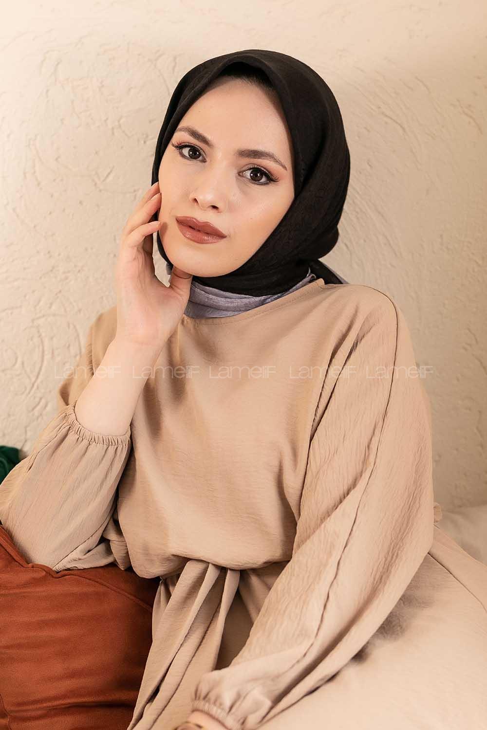 Modalamelif Monoğram Eşarp Siyah-Gri