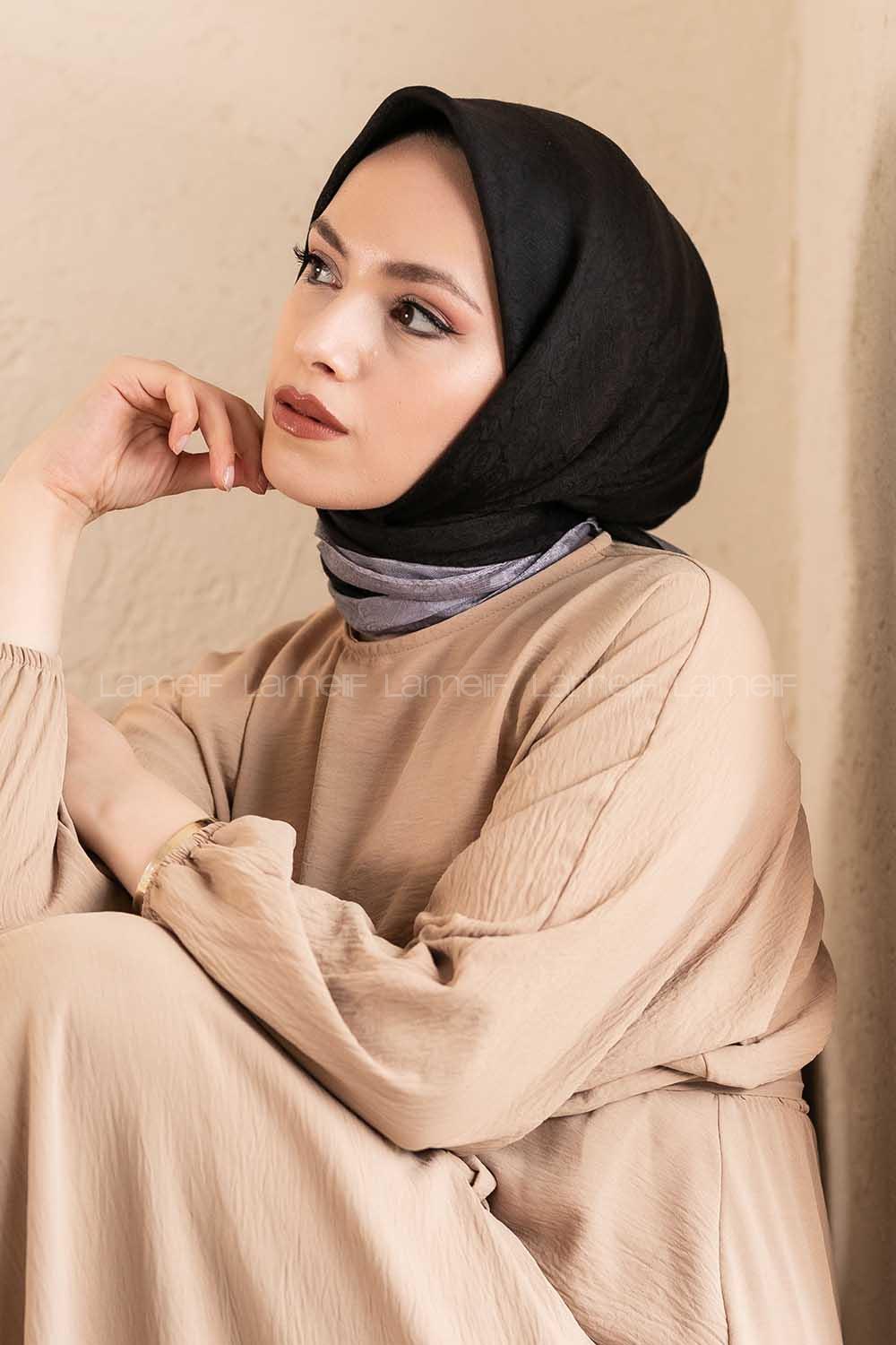 Modalamelif Monoğram Eşarp Siyah-Gri