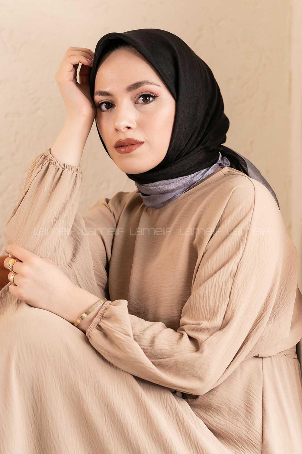 Modalamelif Monoğram Eşarp Siyah-Gri