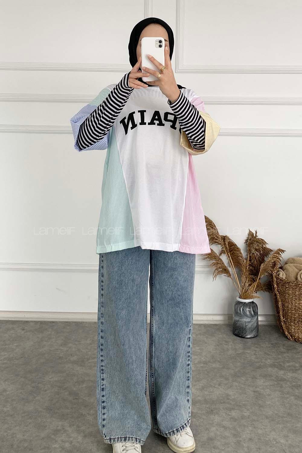 Modalamelif Önü Spain Baskılı Oversize Garnili T-Shirt Mint Yeşili