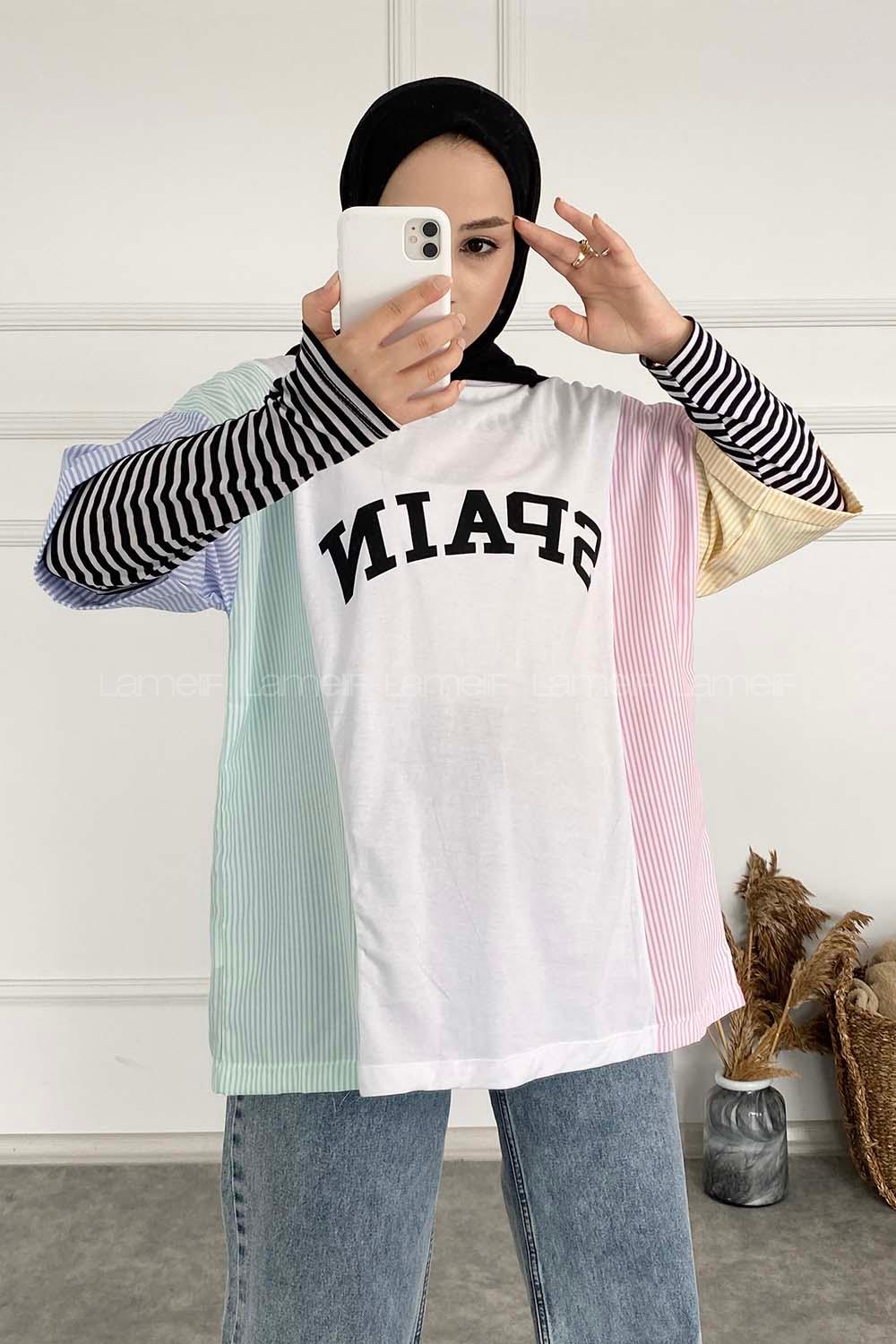 Modalamelif Önü Spain Baskılı Oversize Garnili T-Shirt Mint Yeşili