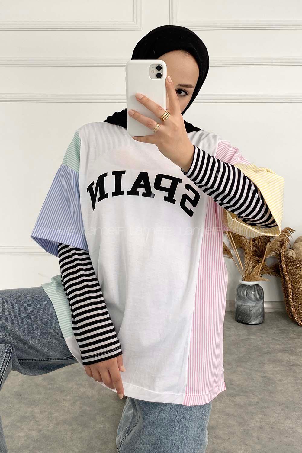 Modalamelif Önü Spain Baskılı Oversize Garnili T-Shirt Mint Yeşili