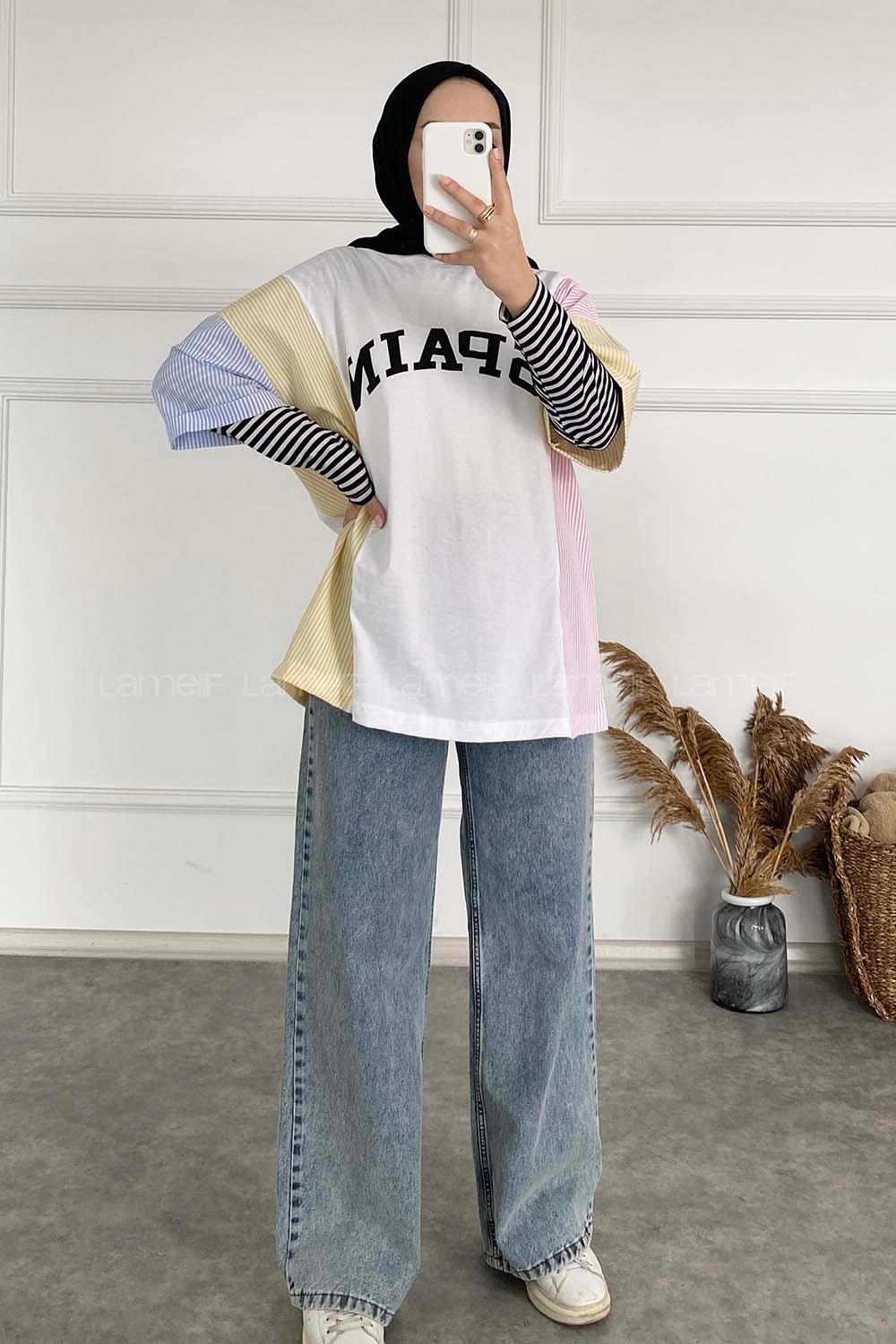 Modalamelif Önü Spain Baskılı Oversize Garnili T-Shirt Sarı