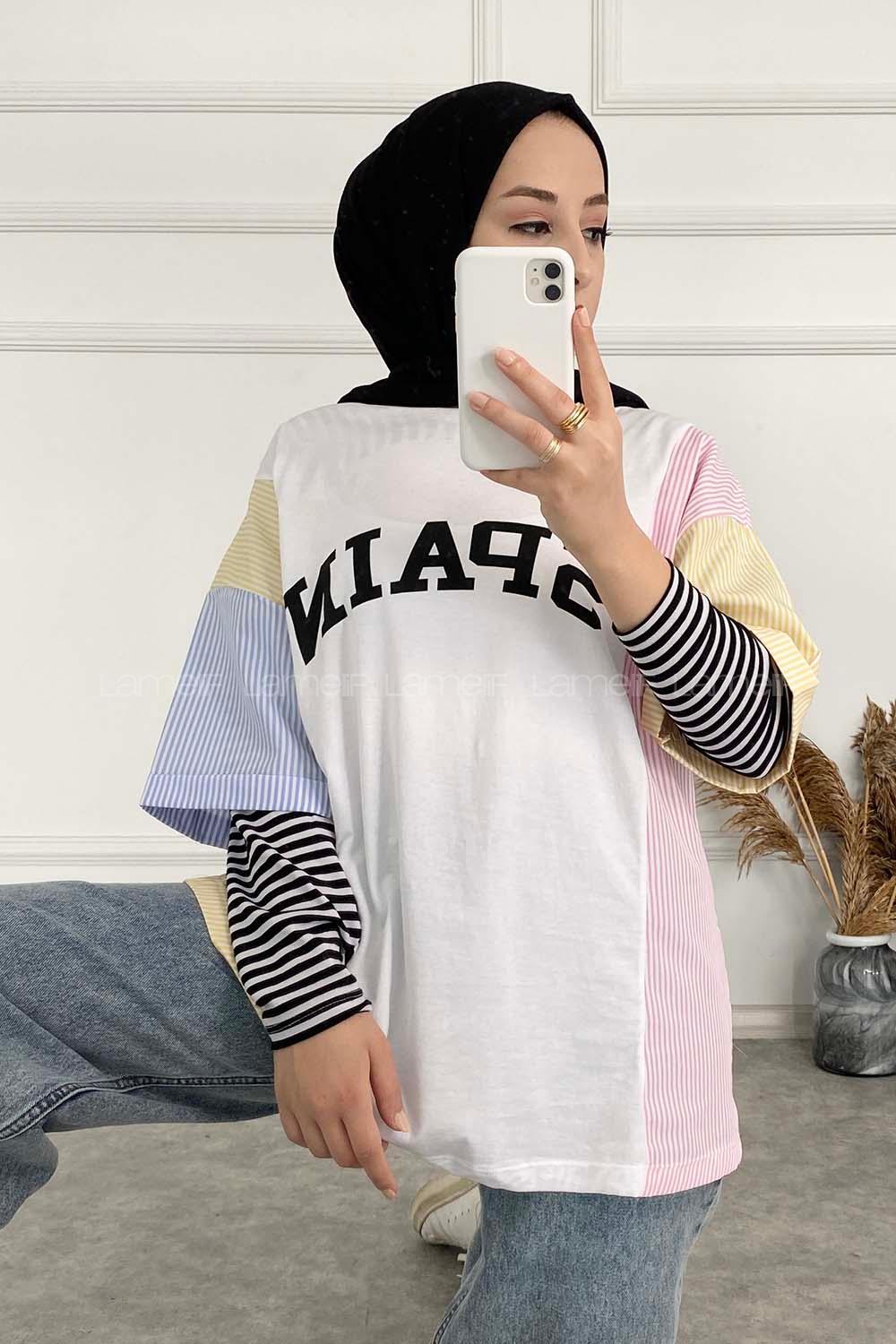 Modalamelif Önü Spain Baskılı Oversize Garnili T-Shirt Sarı