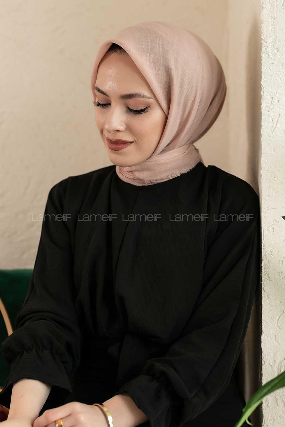 Modalamelif Düz Flamlı Eşarp Açık Vizon