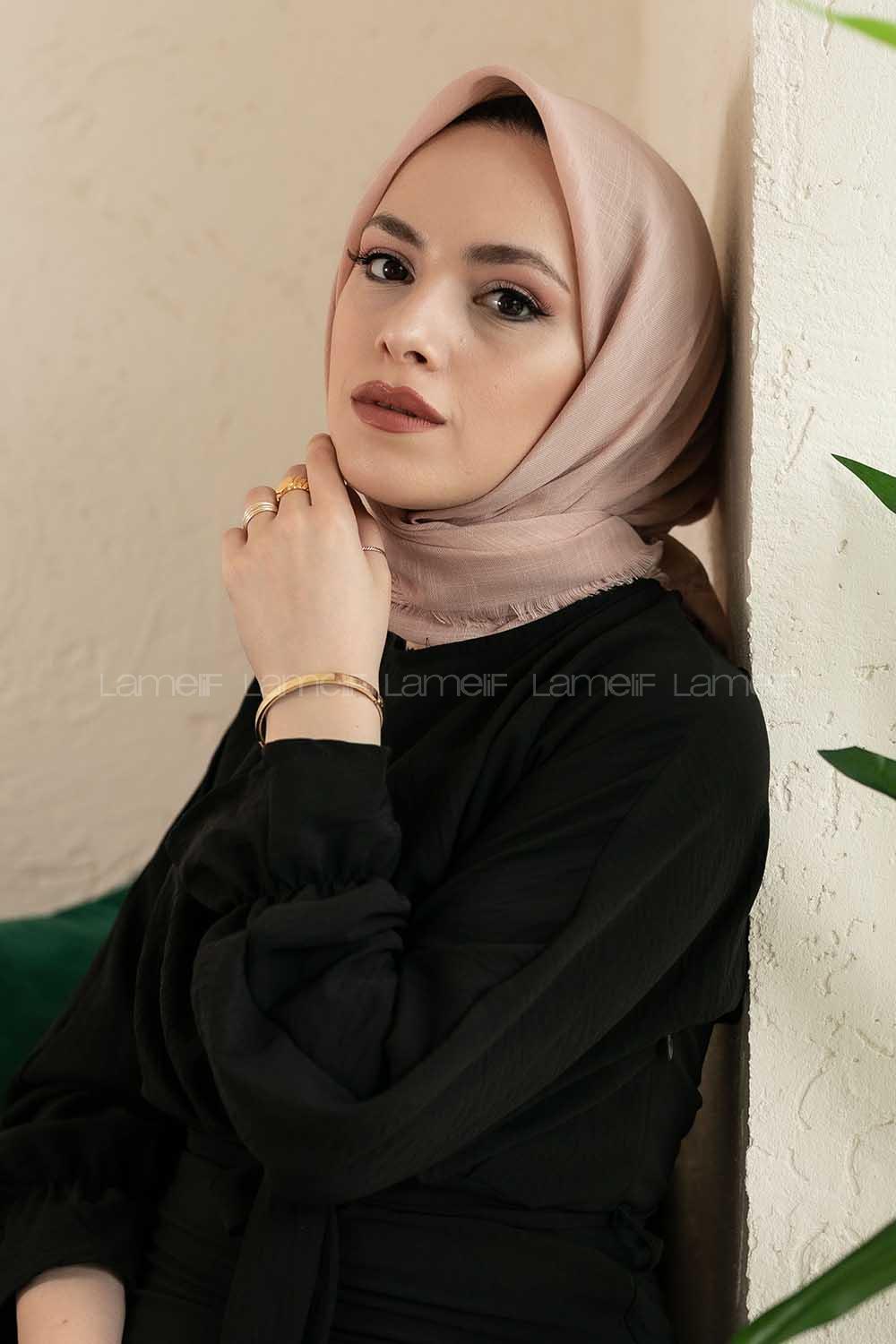 Modalamelif Düz Flamlı Eşarp Açık Vizon