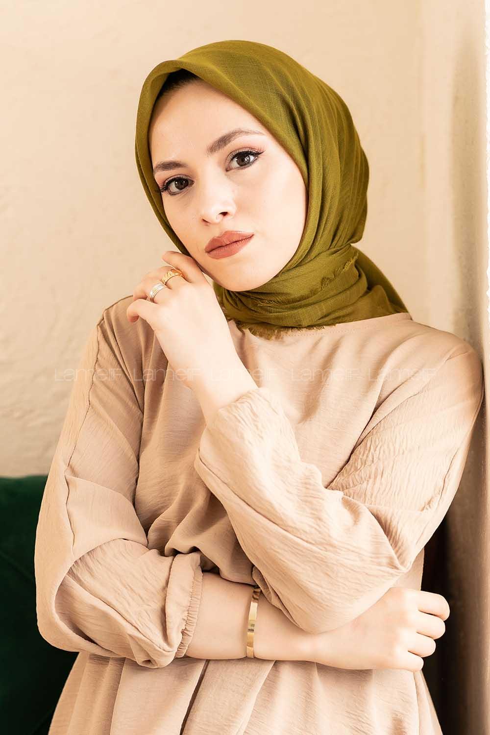 Modalamelif Düz Flamlı Eşarp Çimen Yeşili