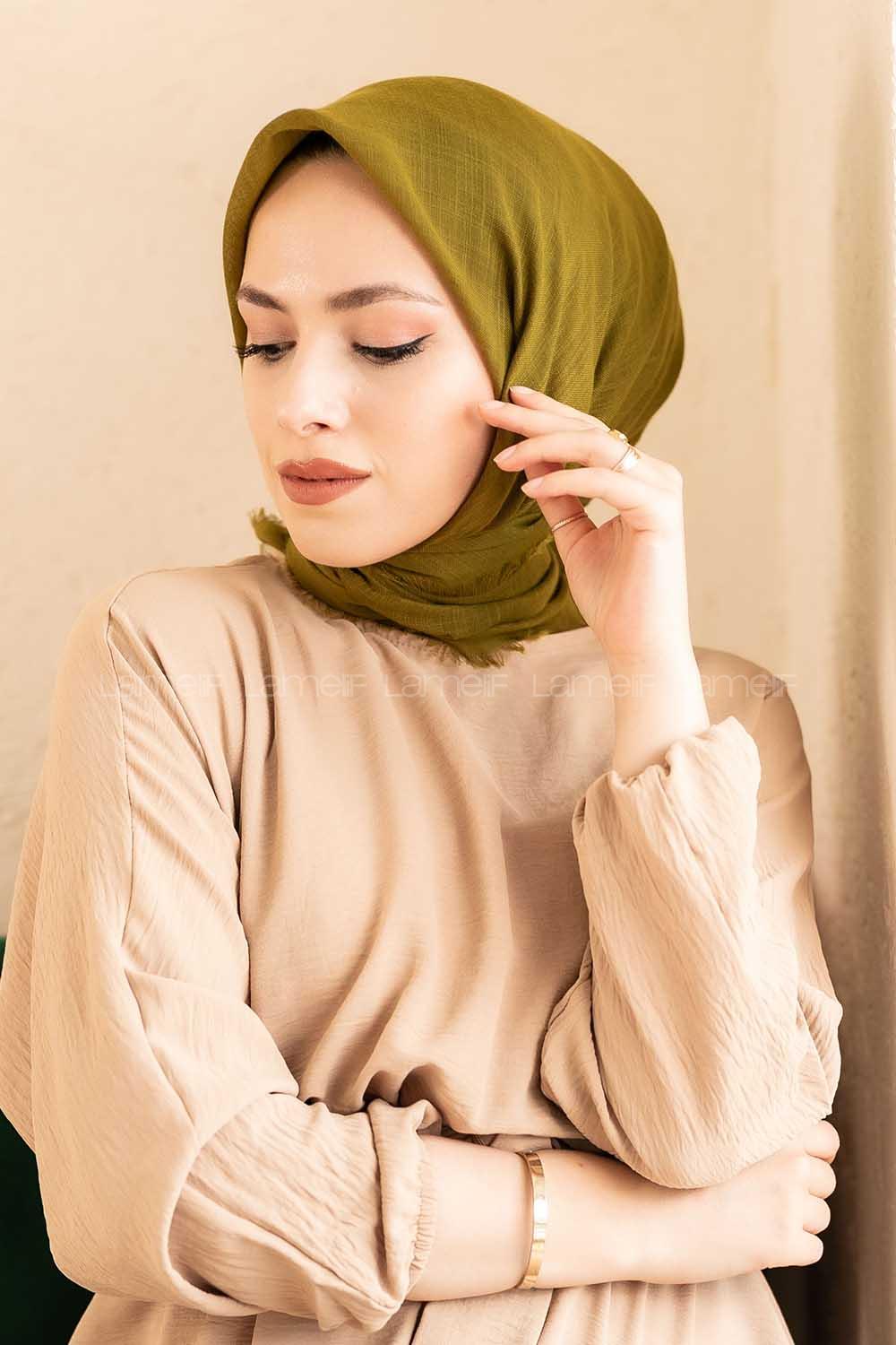 Modalamelif Düz Flamlı Eşarp Çimen Yeşili