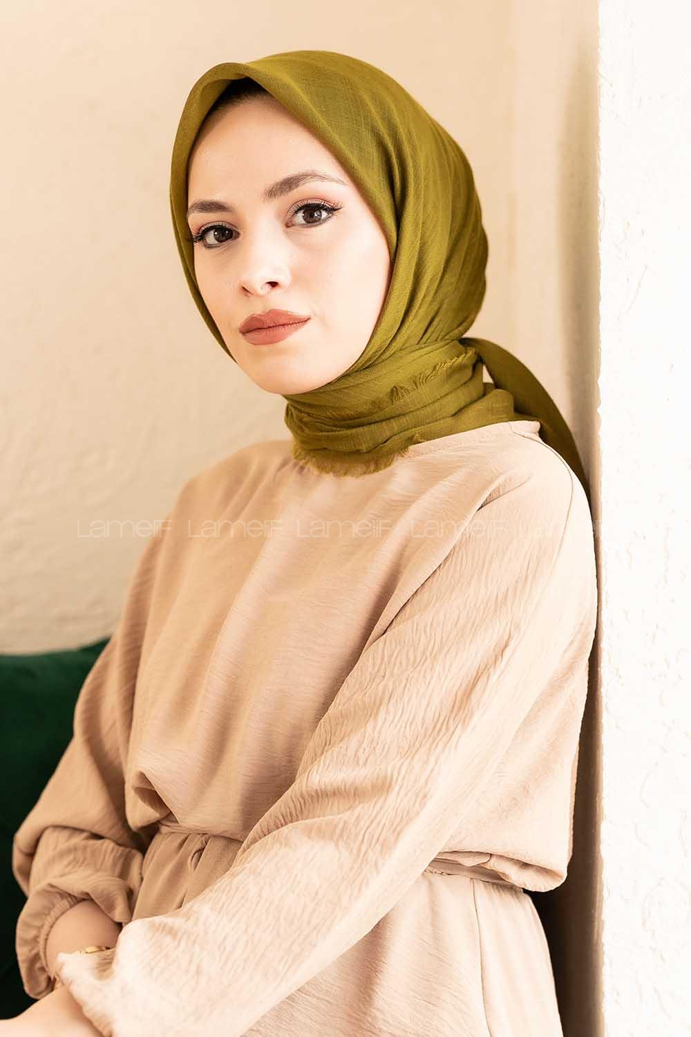 Modalamelif Düz Flamlı Eşarp Çimen Yeşili