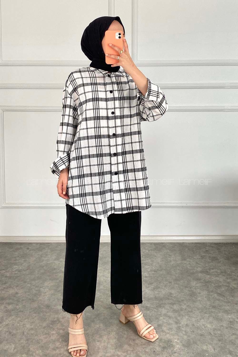 Modalamelif Kareli Salaş Gömlek Siyah