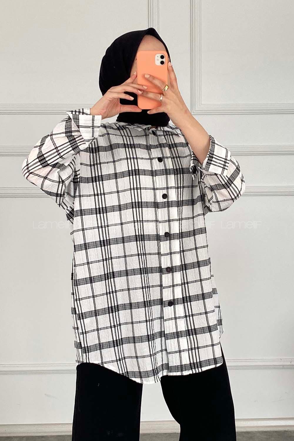 Modalamelif Kareli Salaş Gömlek Siyah