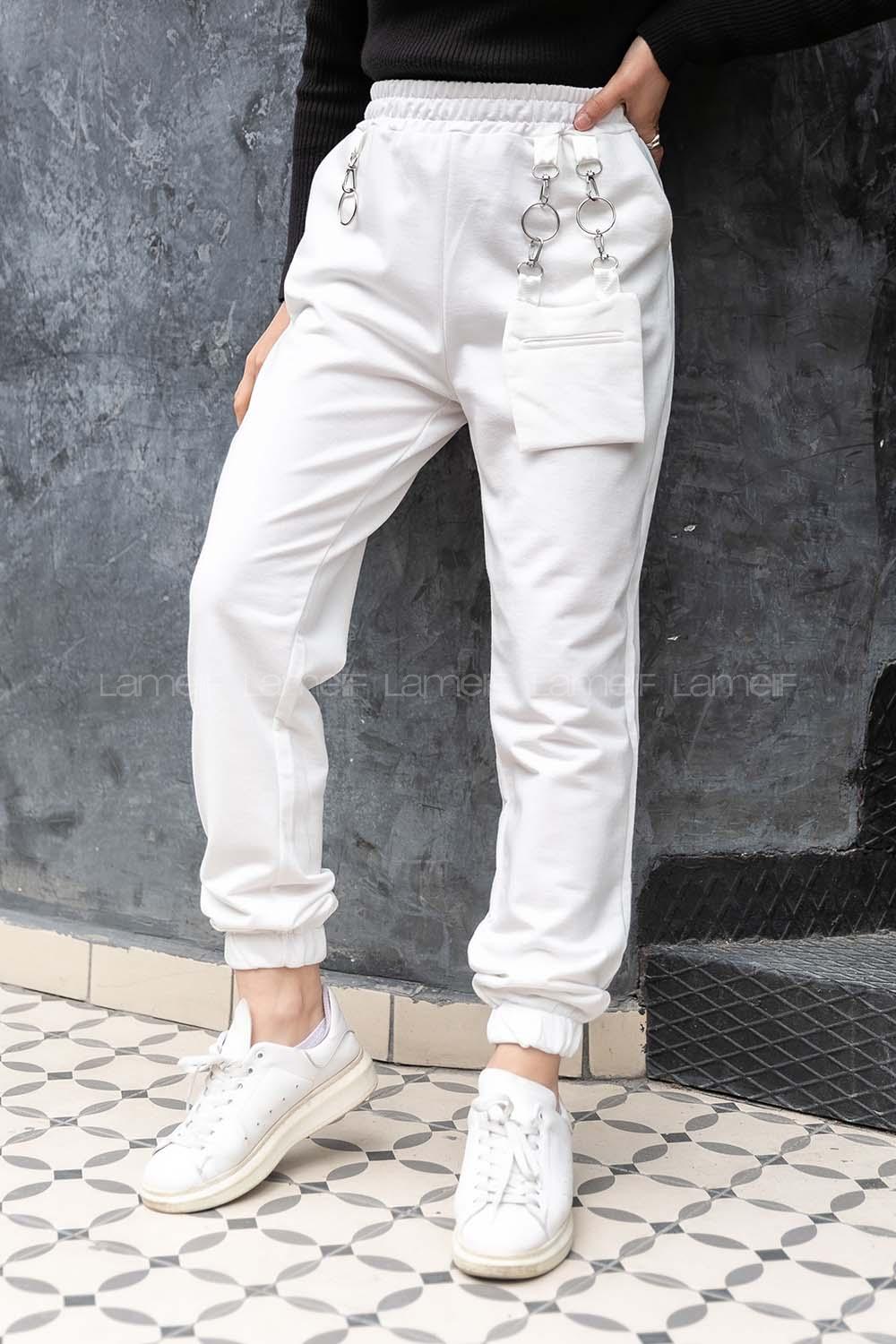 Modalamelif Bel ve Paça Lastikli Cüzdan Cepli Eşofman Beyaz