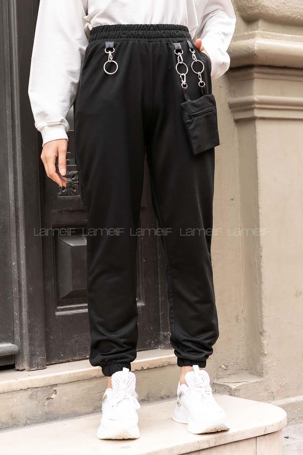 Modalamelif Bel ve Paça Lastikli Cüzdan Cepli Eşofman Siyah