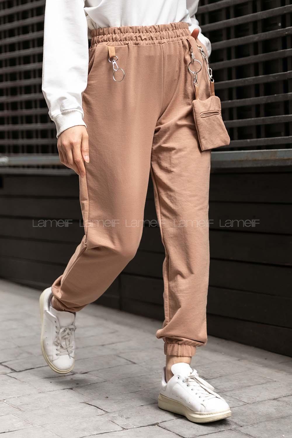 Modalamelif Bel ve Paça Lastikli Cüzdan Cepli Eşofman Sütlü Kahve