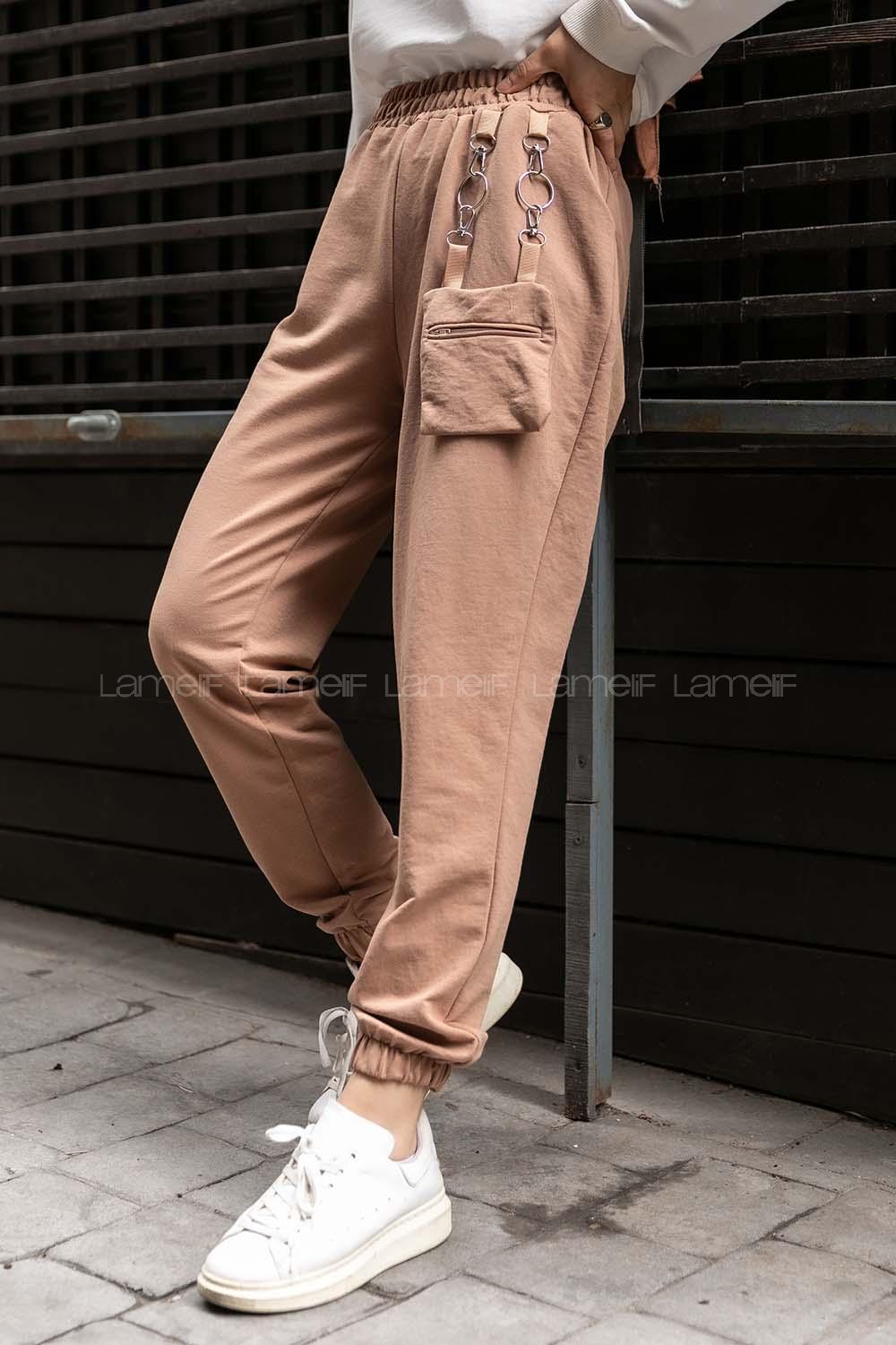 Modalamelif Bel ve Paça Lastikli Cüzdan Cepli Eşofman Sütlü Kahve