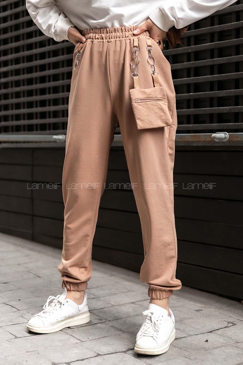 Modalamelif Bel ve Paça Lastikli Cüzdan Cepli Eşofman Sütlü Kahve