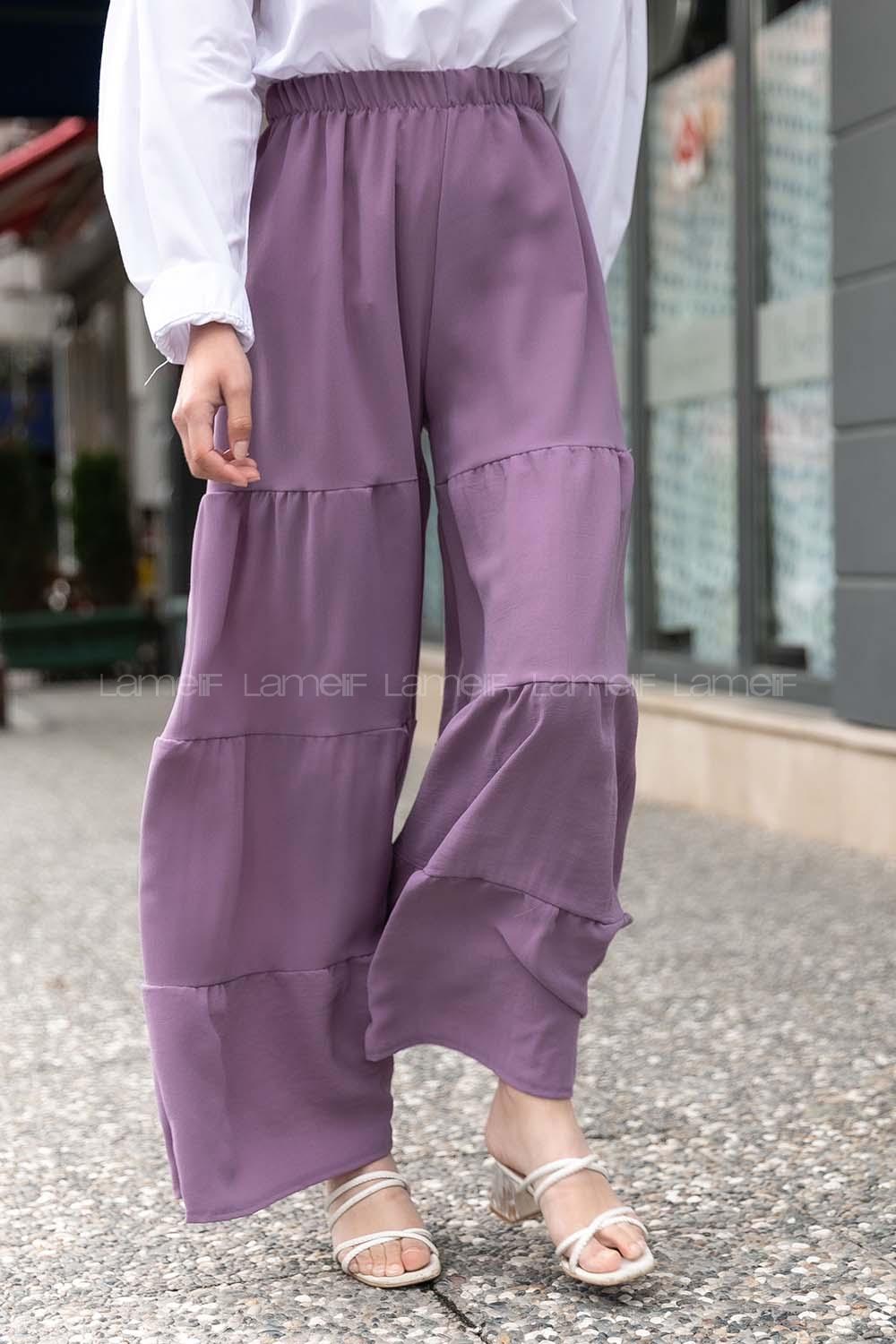 Modalamelif Beli Lastikli Salaş Pantolon Eflatun