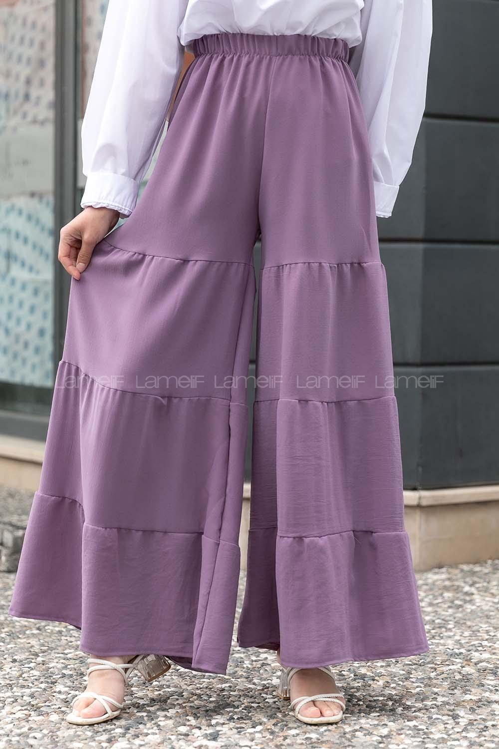 Modalamelif Beli Lastikli Salaş Pantolon Eflatun