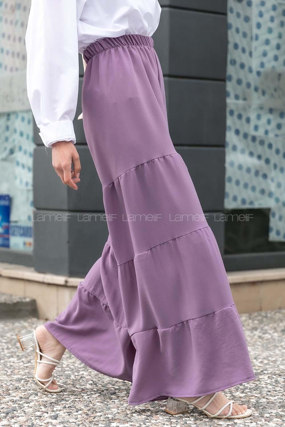 Modalamelif Beli Lastikli Salaş Pantolon Eflatun