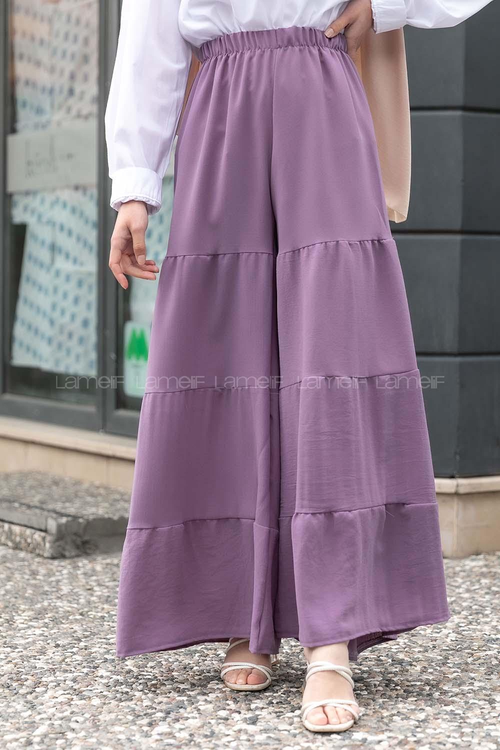 Modalamelif Beli Lastikli Salaş Pantolon Eflatun