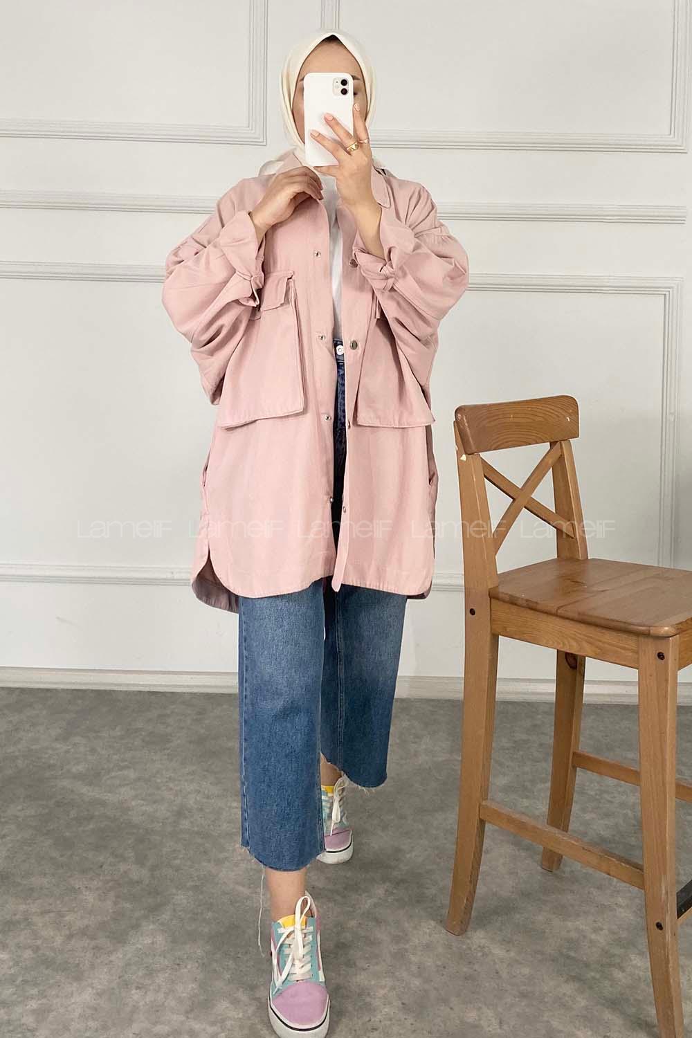 Modalamelif Bombe Cepli Ceket Pudra