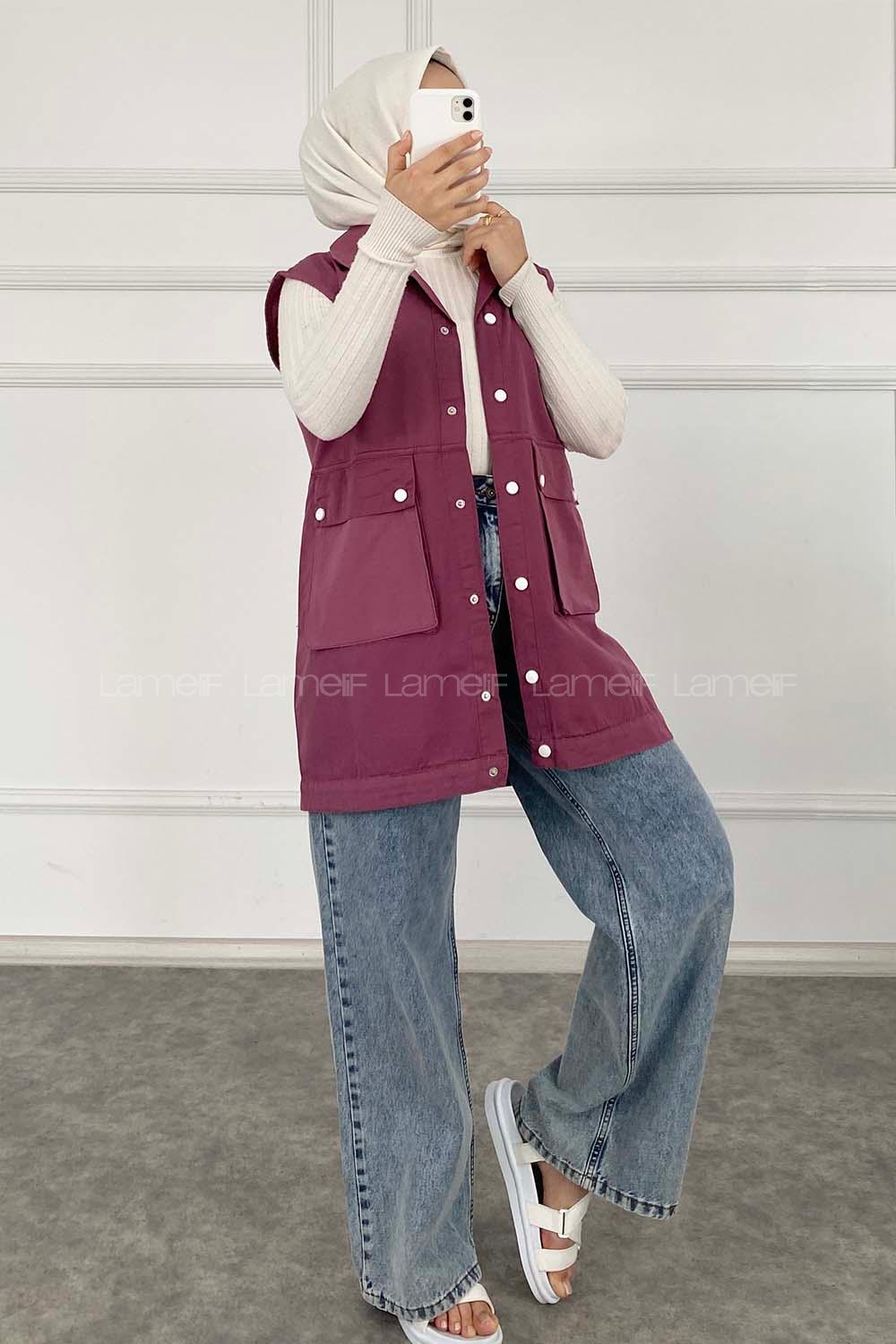 Modalamelif Önü Çıtçıt Düğmeli Yelek Açık Mor