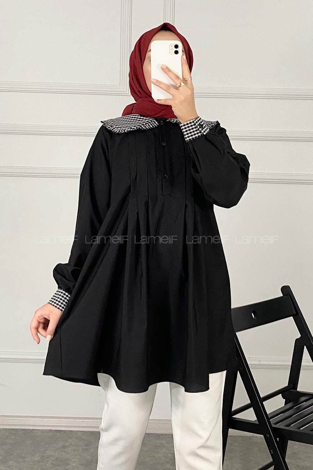 Modalamelif Önü Pileli Bebe Yaka Gömlek Siyah