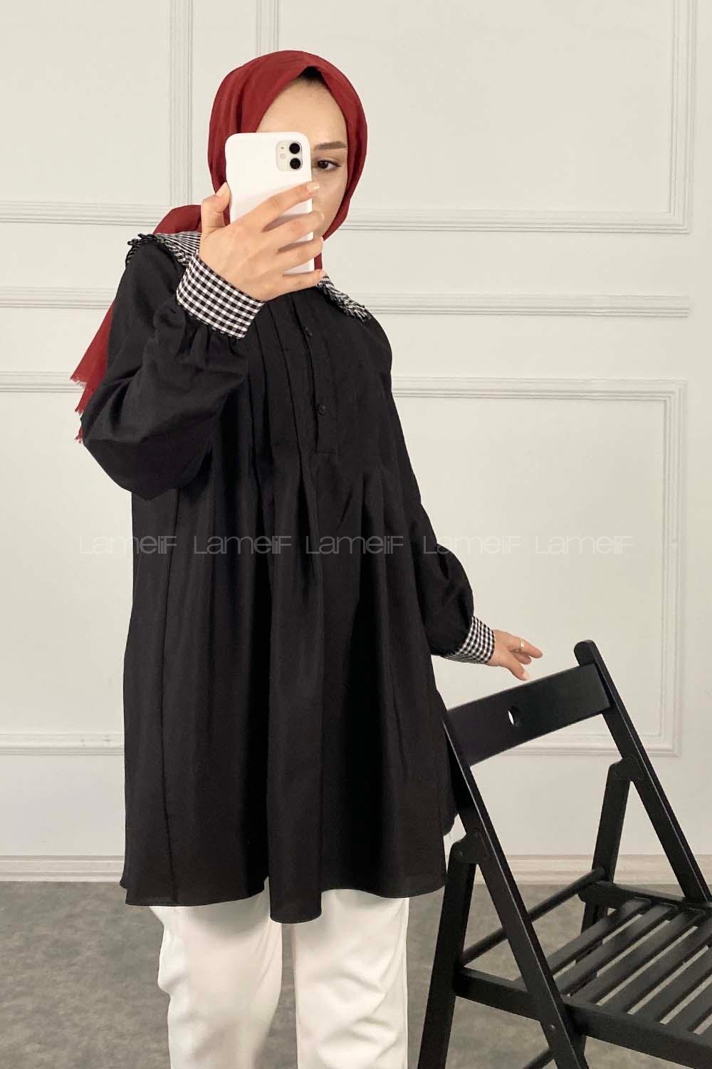 Modalamelif Önü Pileli Bebe Yaka Gömlek Siyah