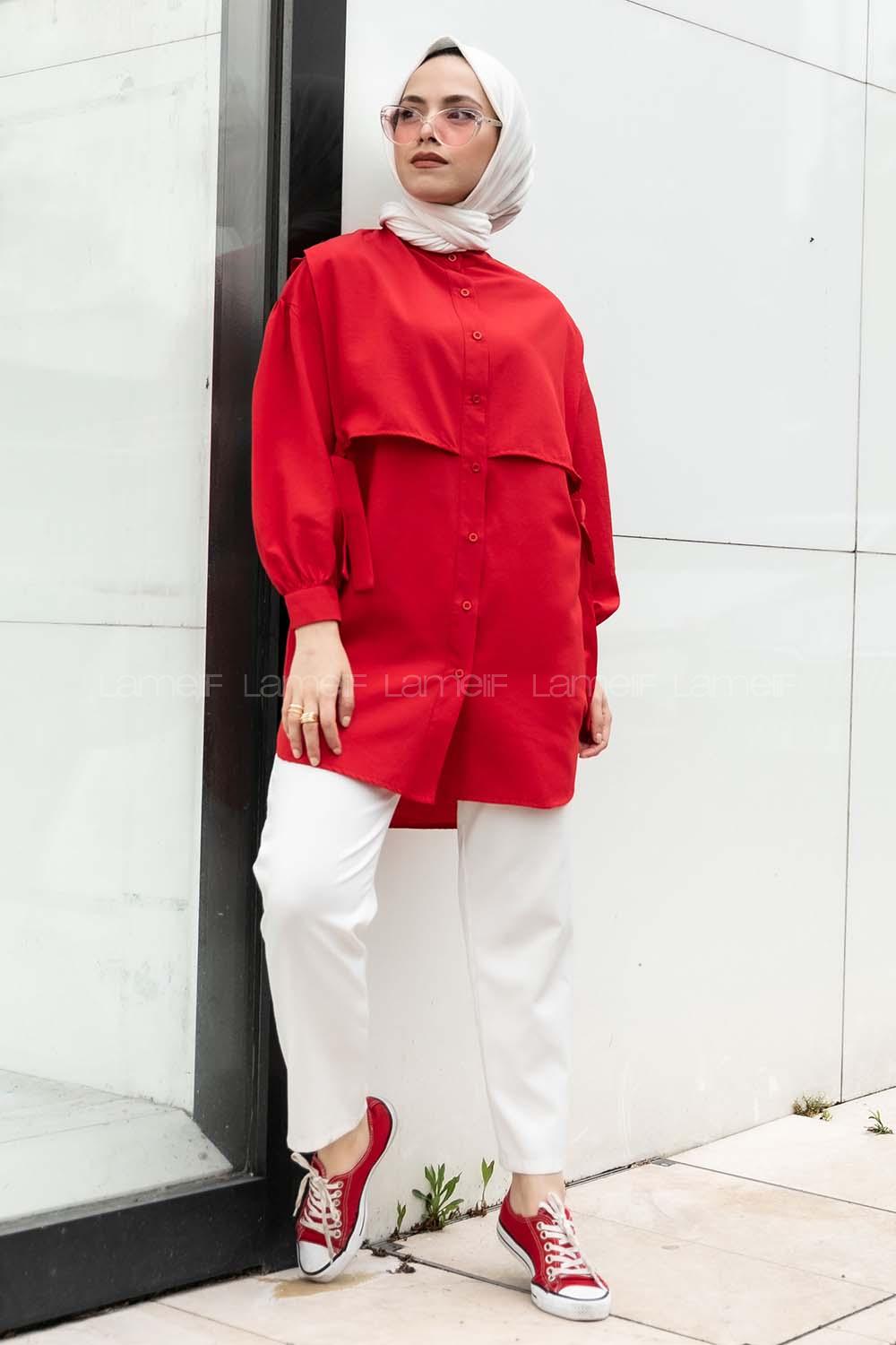 Modalamelif Hakim Yaka Bolero Detaylı Tunik Kırmızı
