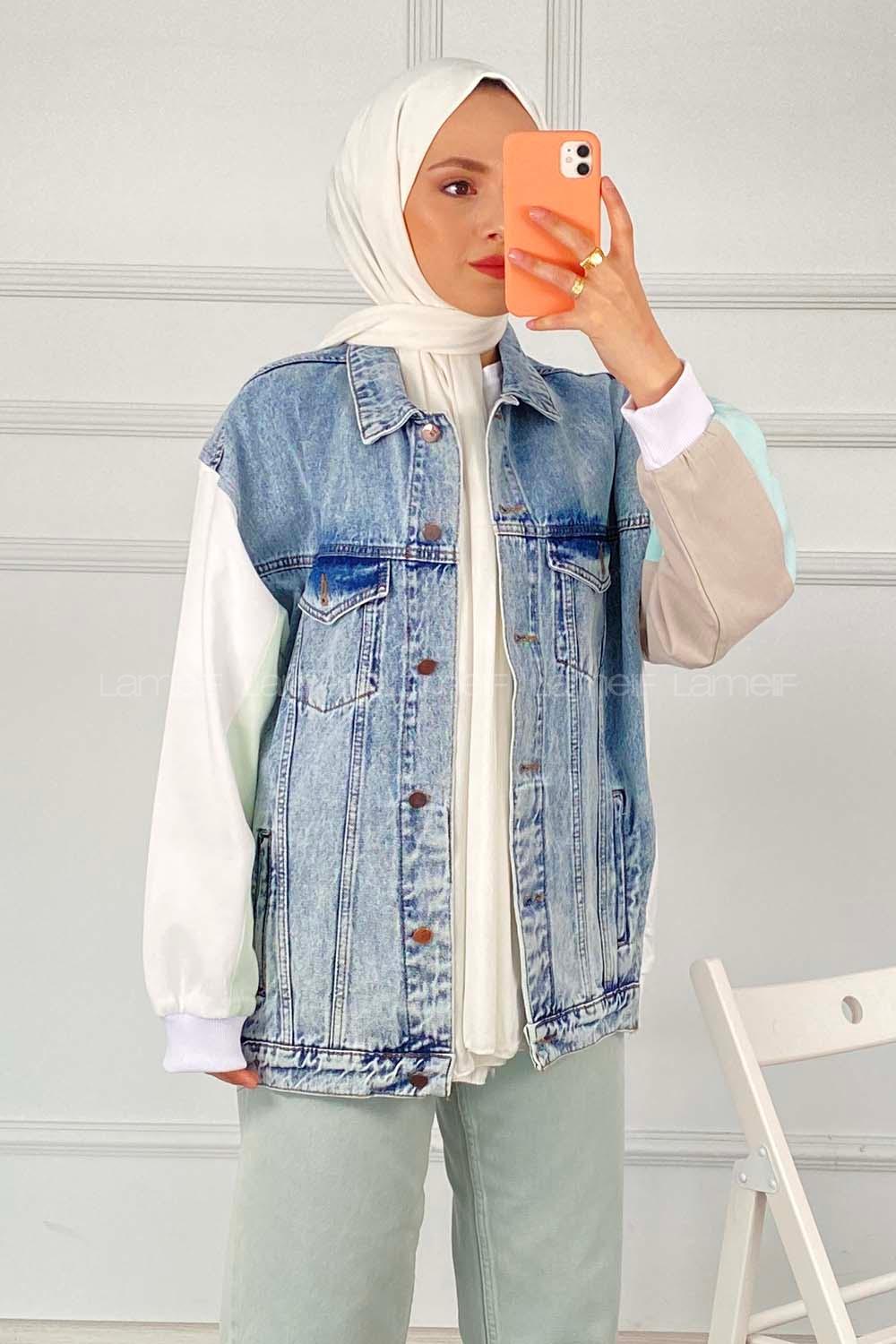 Modalamelif  Beli Lastikli Kol ve Arka Garnili Ceket Beyaz