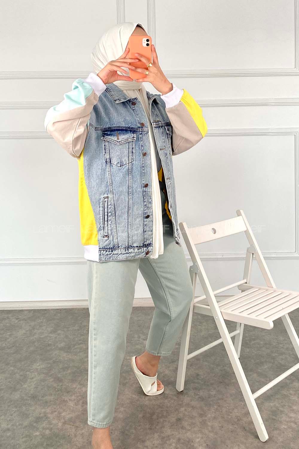 Modalamelif  Beli Lastikli Kol ve Arka Garnili Ceket Sarı