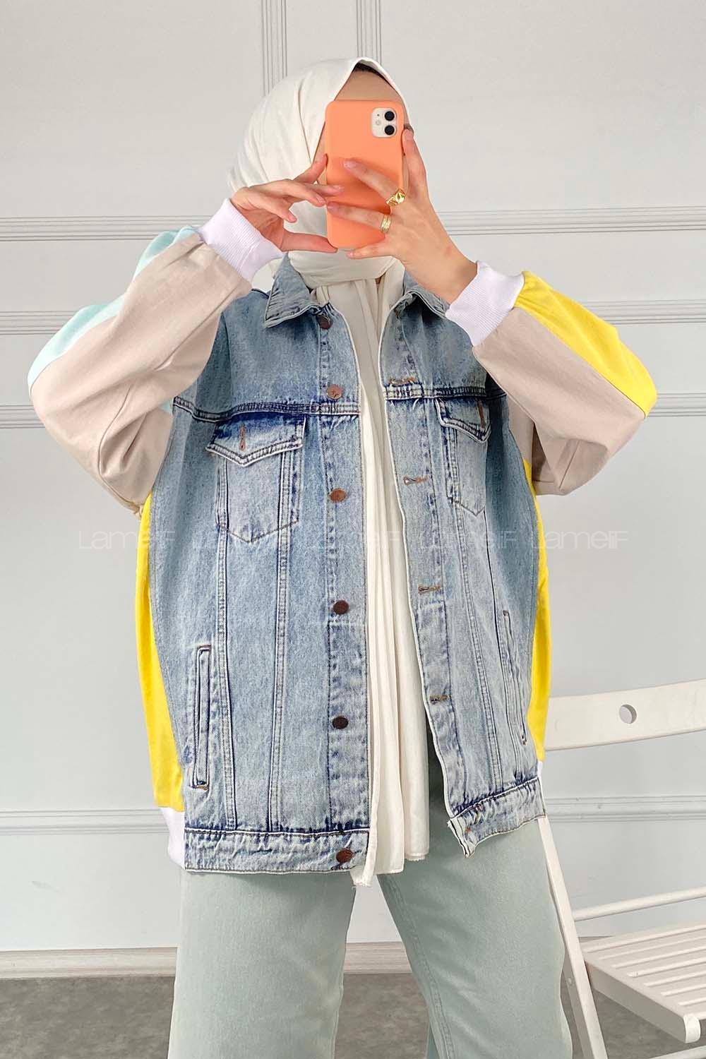 Modalamelif  Beli Lastikli Kol ve Arka Garnili Ceket Sarı