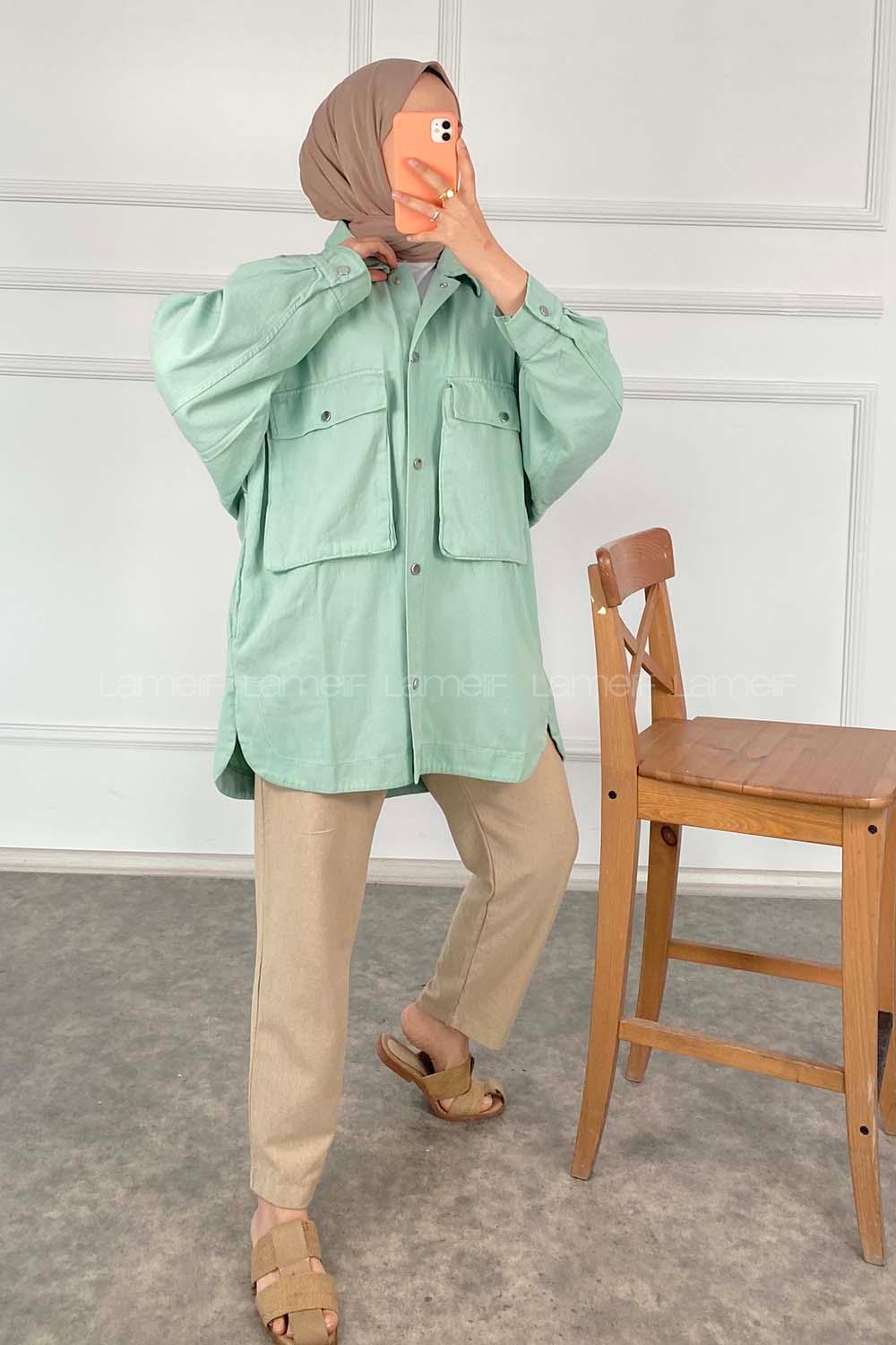 Modalamelif Bombe Cepli Ceket Mint Yeşili