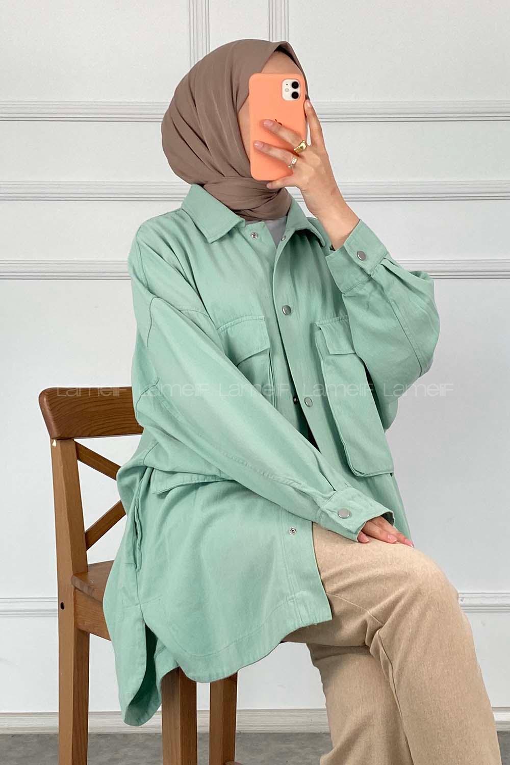 Modalamelif Bombe Cepli Ceket Mint Yeşili