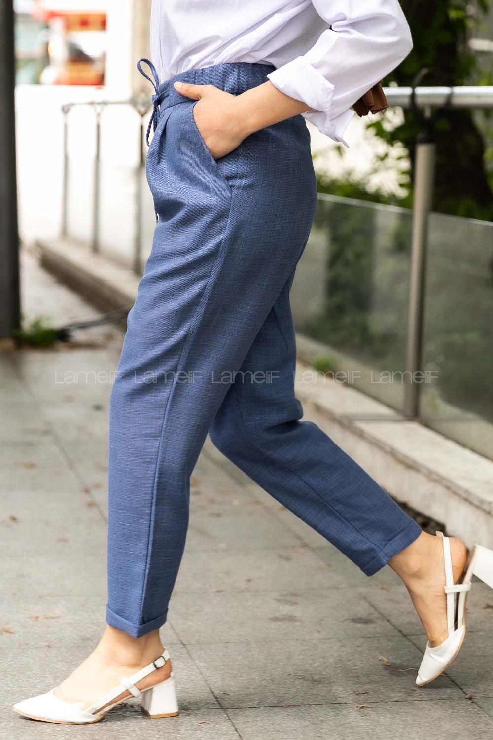 Modalamelif Havuç  Arka Cep Detaylı Pantolon İndigo