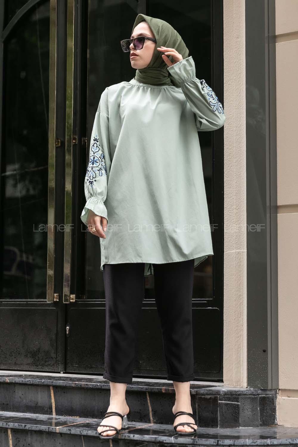 Modalamelif Kol lastikli Nakış Detaylı Çağla Yeşili