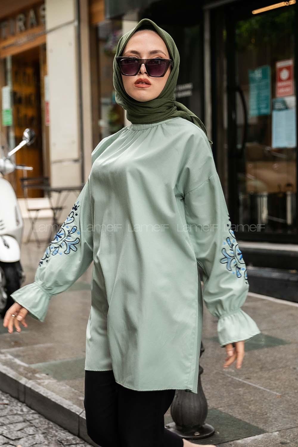 Modalamelif Kol lastikli Nakış Detaylı Çağla Yeşili