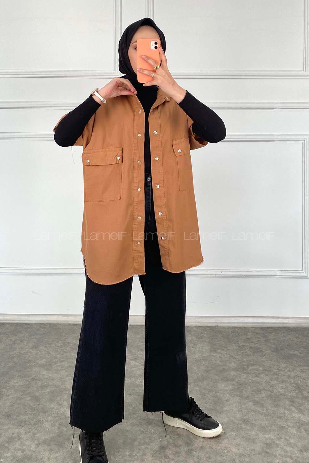 Modalamelif Kol Püsküllü Önü Çıt Çıt Düğmeli  Gömlek Camel