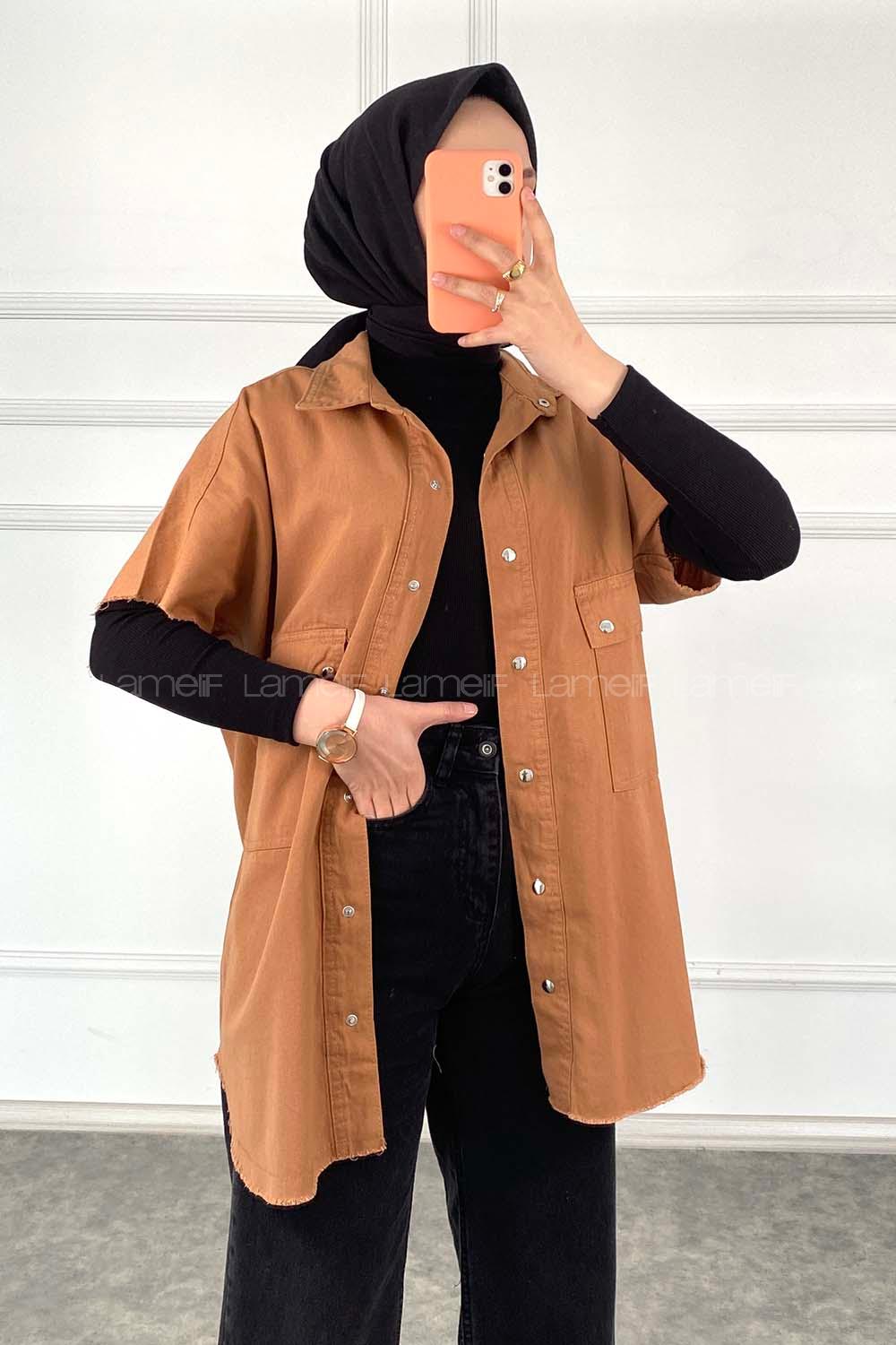 Modalamelif Kol Püsküllü Önü Çıt Çıt Düğmeli  Gömlek Camel