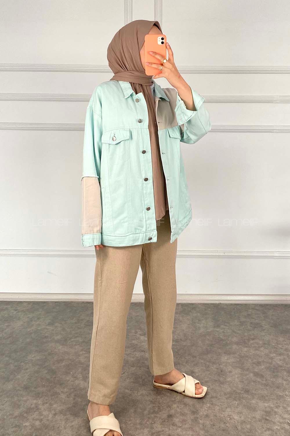 Modalamelif  Önü Çıt Çıt Boy Düğmeli Omuz Kol Garnili Mint
